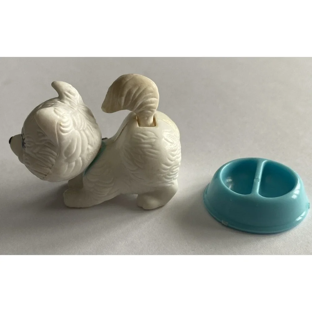 Vtg Littlest Pet Shop PLAYFUL PUPPIES WHITE Husky Dog Puppy Kenner 1992  W Dish